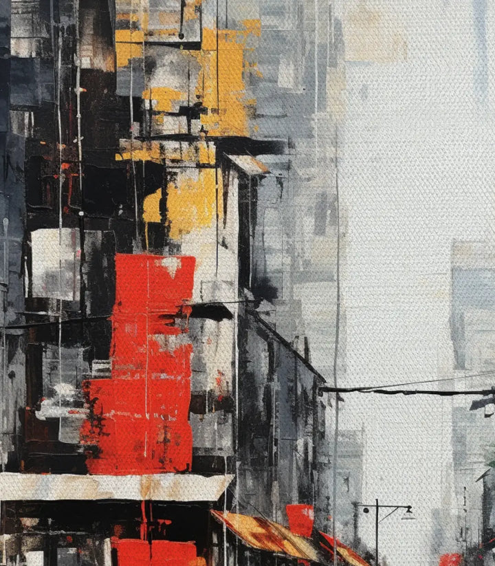 Mise en situation salle de bain, tableau urbain monochrome Massinart