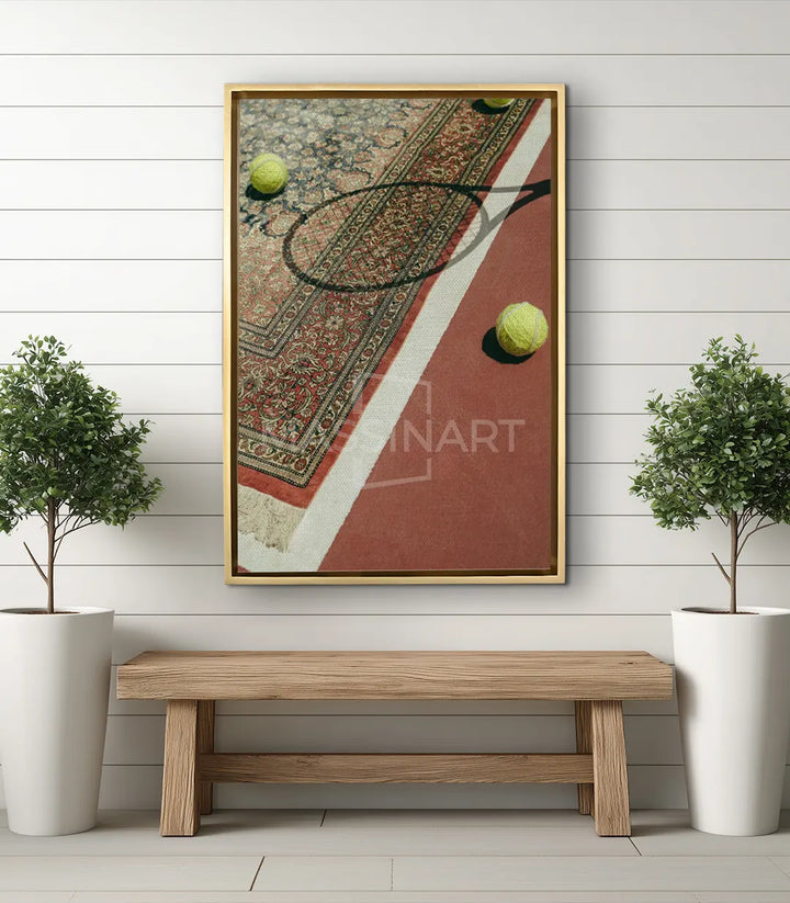 Tableau Tennis Tapis en mise en situation salon moderne, décoration murale minimaliste, Massinart