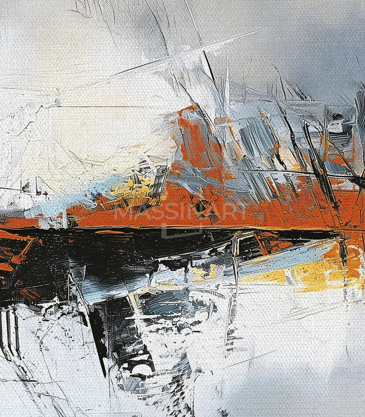 Salle à manger Awakening tableau abstrait orange noir Massinart