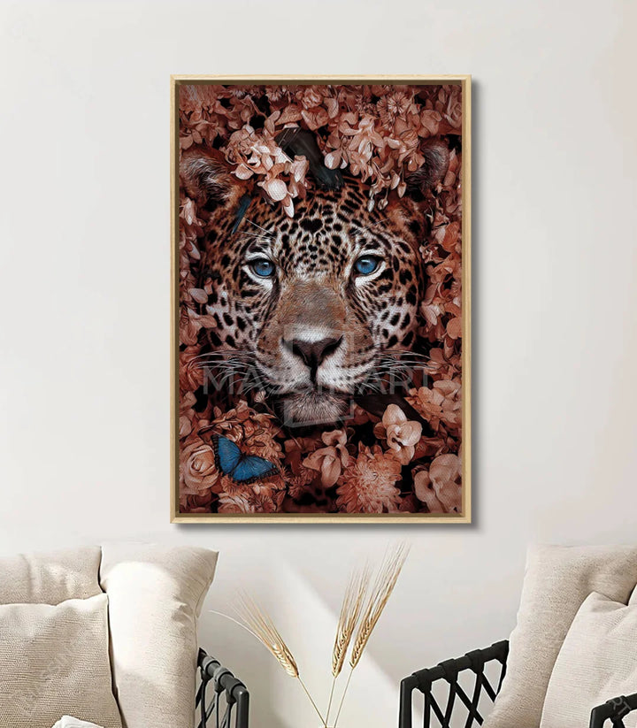 Mise en situation chambre Tableau Wild Jaguar jaguar nature — Massinart