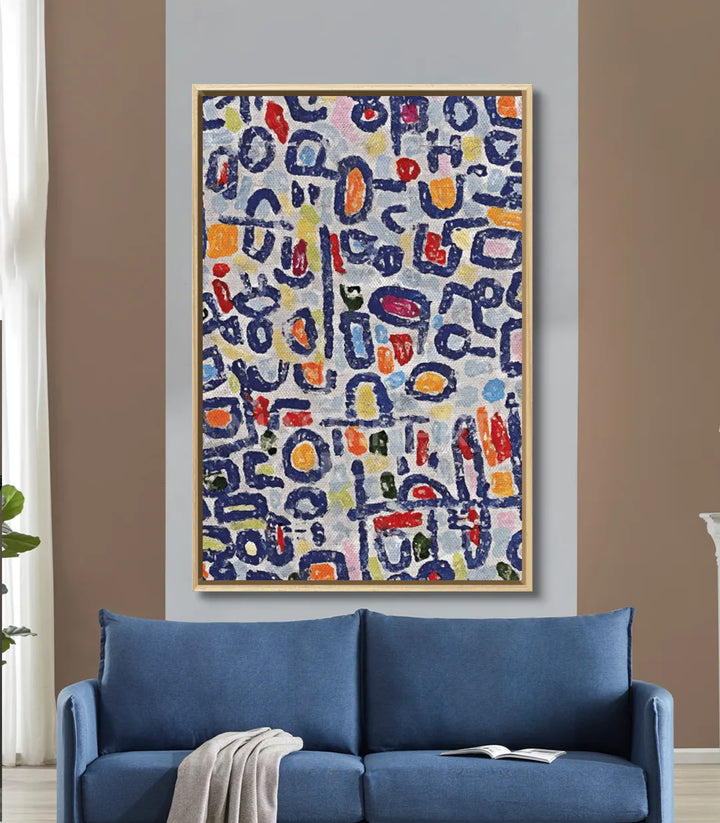 Tableau abstrait expressionniste cadre noir mur gris décoration contemporaine Massinart