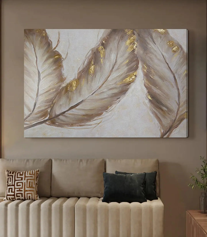 Tableau Ivory Feathers ambiance chambre à coucher élégante