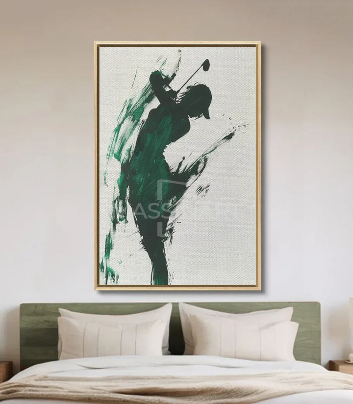 Tableau Release joueur de golf expressionniste, vue détail palette verte - Massinart