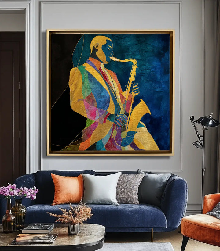 Tableau Color Jazz en mise en situation salon moderne Massinart