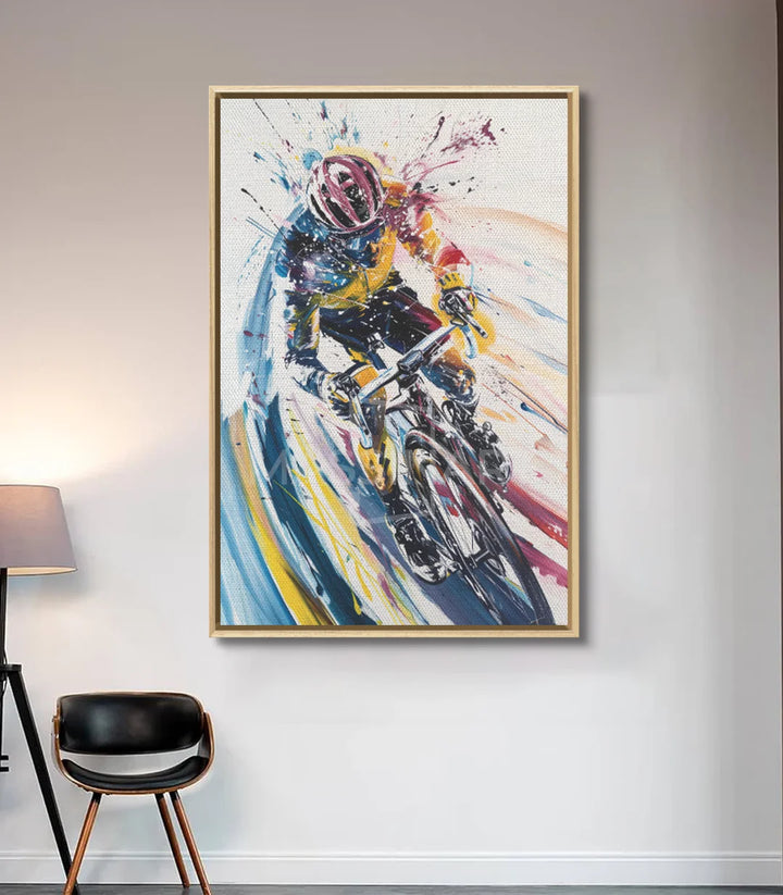 Tableau Velocity coureur vélo expressionniste couleurs vives, Massinart