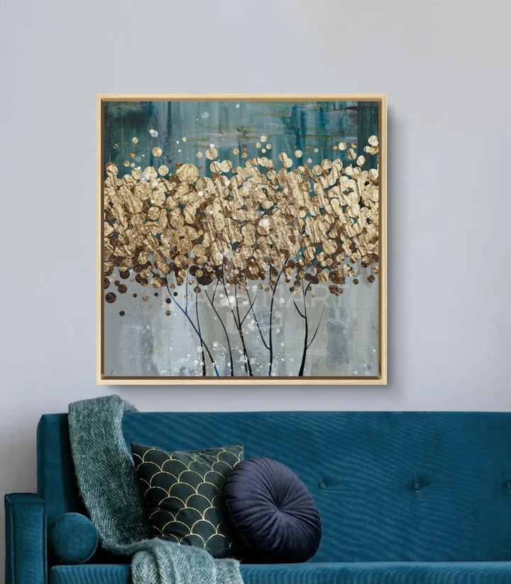 Tableau Feuilles d'or Massinart — détail floral doré et branches noires