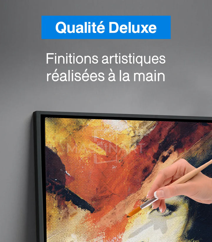 Tableau portrait femme pop-art vertical, accent mur orangé Massinart