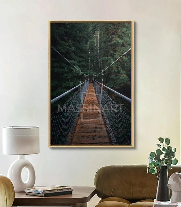 Tableau Mystic Bridge en mise en situation bureau — tableau paysage forêt suspendu au mur Massinart