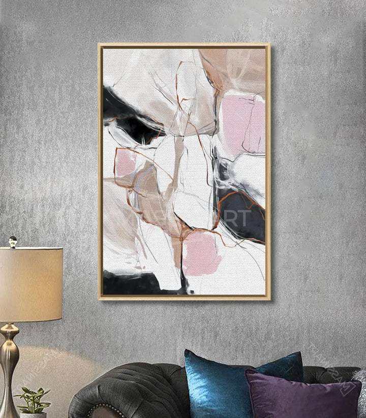Mise en situation décoration couloir, tableau abstrait Pink Touch, style contemporain Massinart