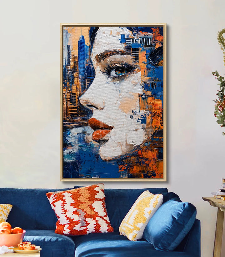 Tableau City Vision décoration intérieur mur salon bleu — Massinart