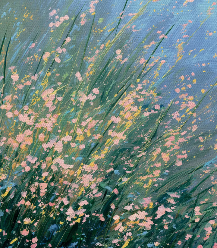 Détail peinture fleurs prairie bleue Massinart