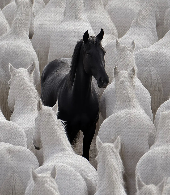 Ambiance chambre contemporaine — Tableau Contraste cheval solitaire décoration murale Massinart