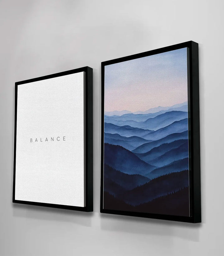 Mise en situation salon moderne Balance Massinart — diptyque paysage nature