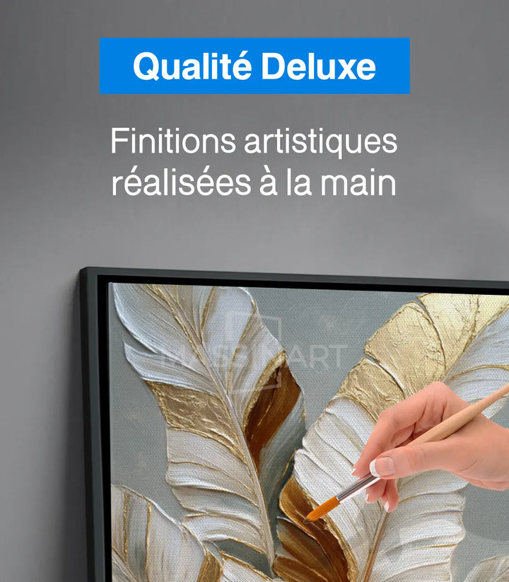 Tableau botanique feuilles blanches or peinture texturée Massinart