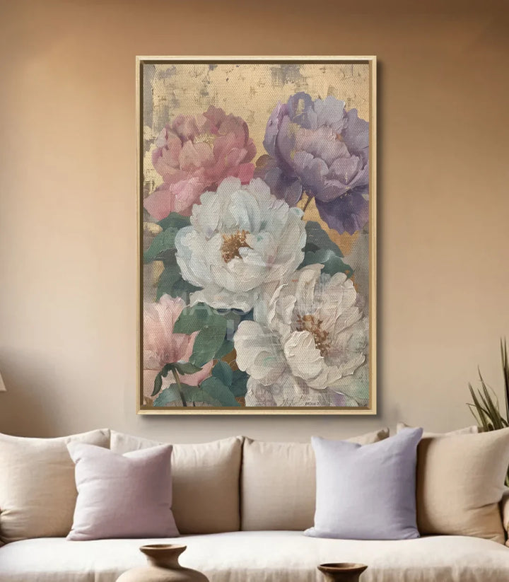 Tableau Prosperity Massinart — détail floral pivoines expressionniste