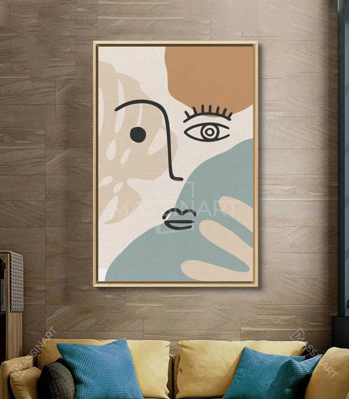 Décoration intérieur contemporain avec tableau portrait épuré beige et vert — Massinart