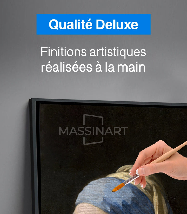 Tableau La Jeune Fille à la Perle, couleurs bleu or détails Massinart