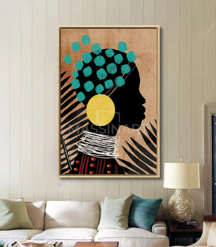 Tableau African Queen décoration intérieur canapé beige Massinart