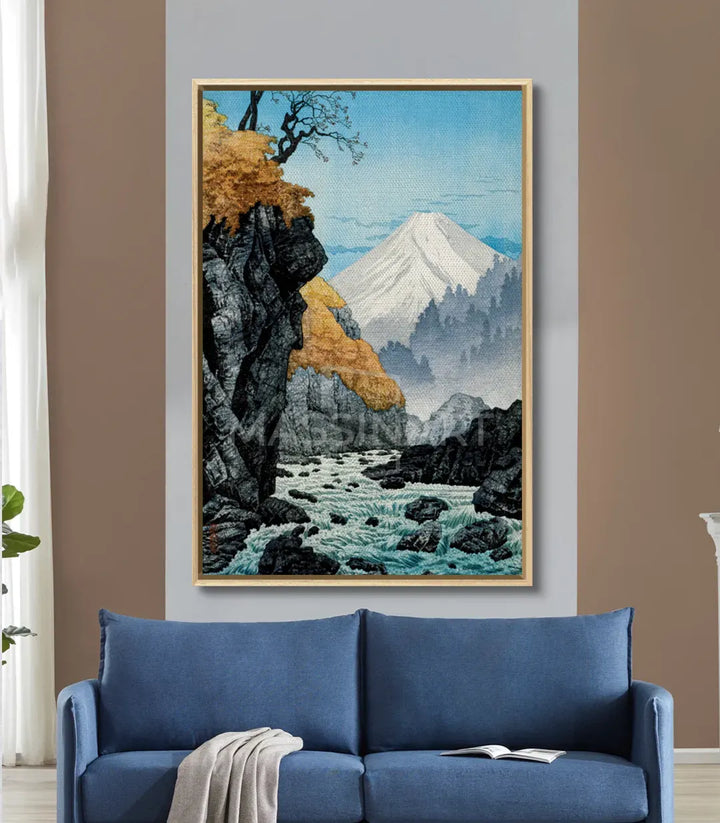Tableau paysage zen montagne arbre doré intérieur Massinart