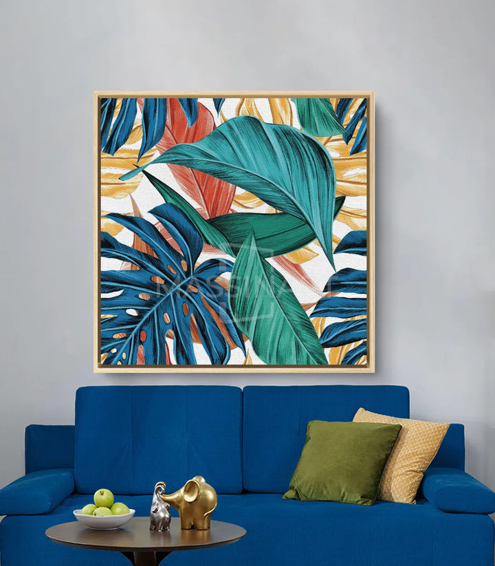 Tableau Oxygen Massinart — détail feuilles tropicales stylisées couleurs vives