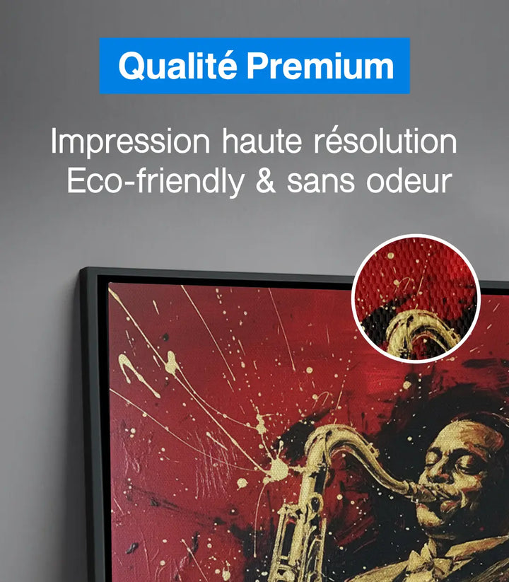 Tableau saxophoniste jazz palette rouge or noir Massinart