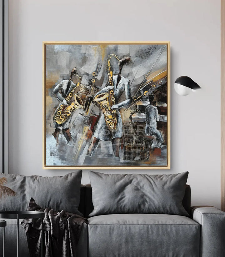Tableau Jazz Saxophone mise en situation intérieur bureau Massinart