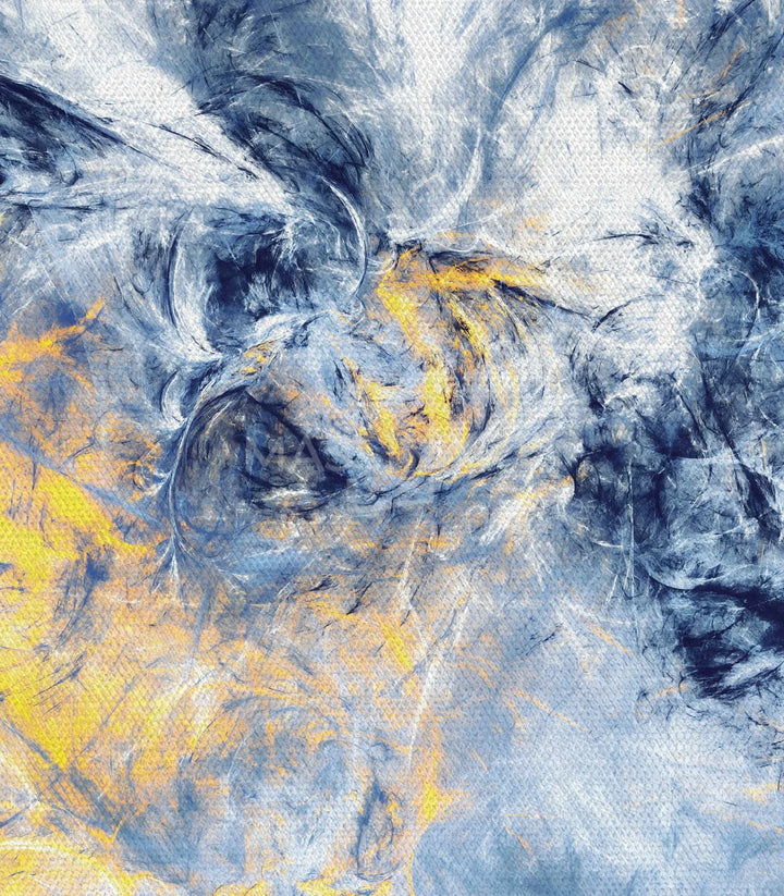 Composition abstraite Slow Motion trois panneaux bleu jaune blanc Massinart