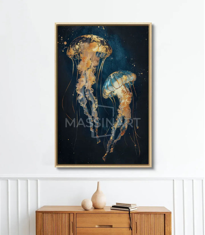Tableau Floating Gold Massinart — mise en situation intérieur séjour élégant