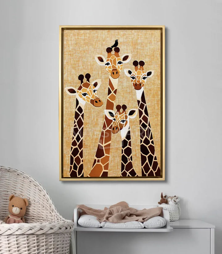 Mise en situation salon enfant — Tableau Giraffes Massinart au-dessus du mobilier