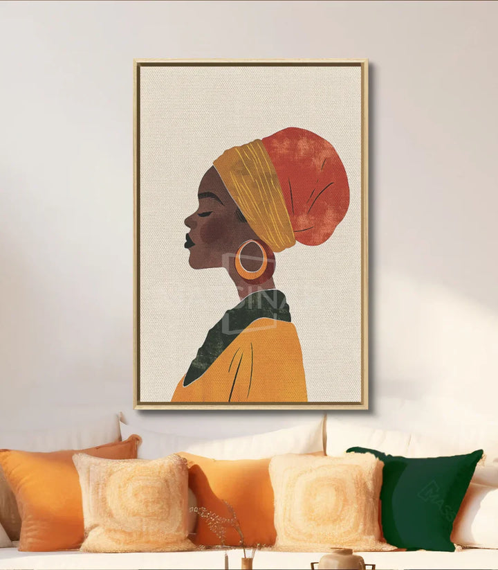 Décoration intérieur couloir, portrait africain contemporain encadré noir — Massinart