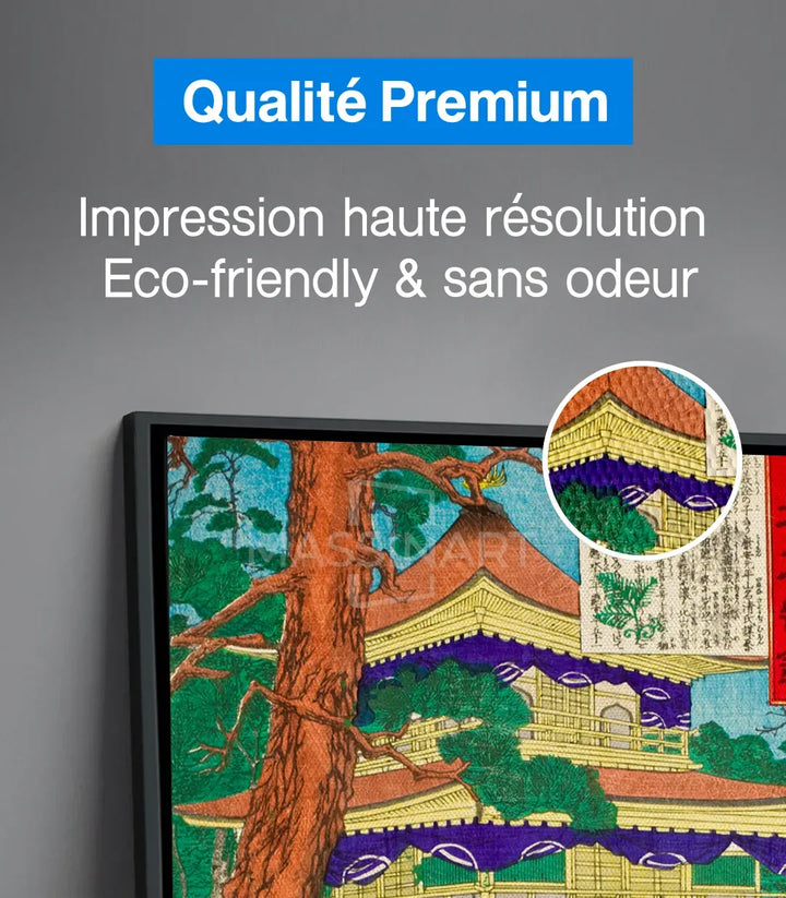 Tableau Golden Pavilion détail personnage femme kimono rouge Massinart