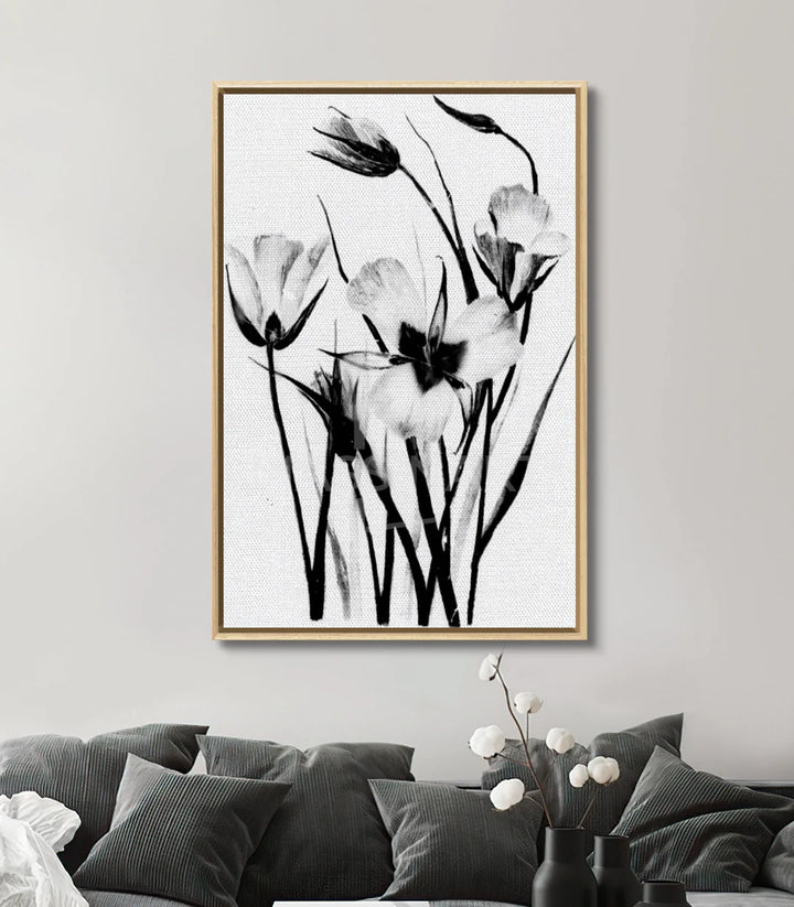 Tableau Dark Petals mise en situation salon gris Massinart