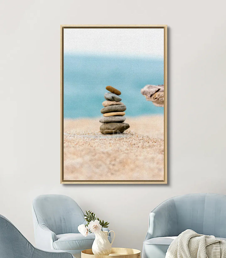 Tableau Stone Balance décoration couloir minimaliste — pierres équilibrées ambiance paisible Massinart