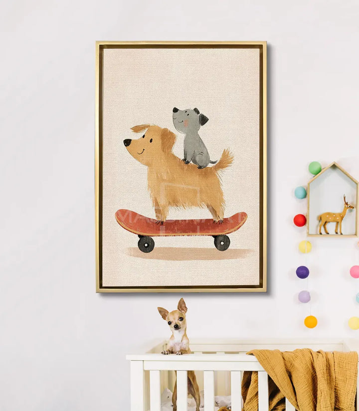 Mise en situation Tableau Skate Dogs chambre enfant — décoration murale ludique Massinart