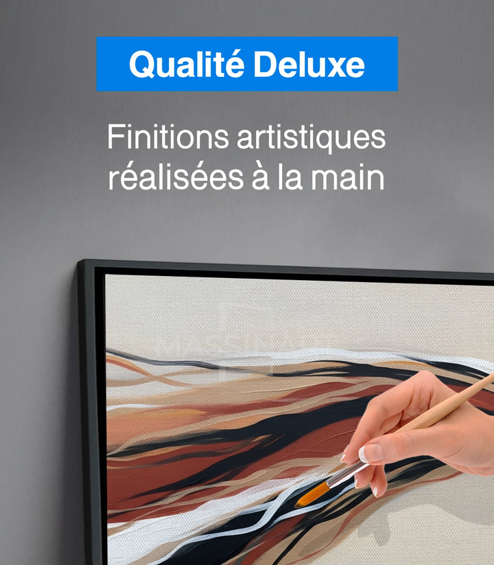 Ambiance chambre à coucher — tableau abstrait horizontal Earth Tides au mur Massinart