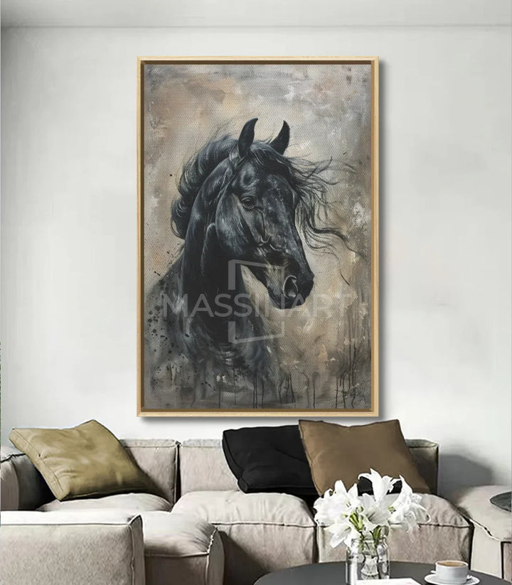 Tableau cheval noir Midnight Soul décoration intérieur contemporain Massinart
