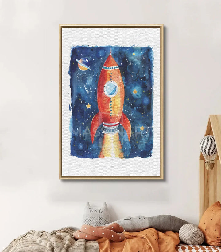 Tableau To space Massinart — mise en situation chambre enfant fille
