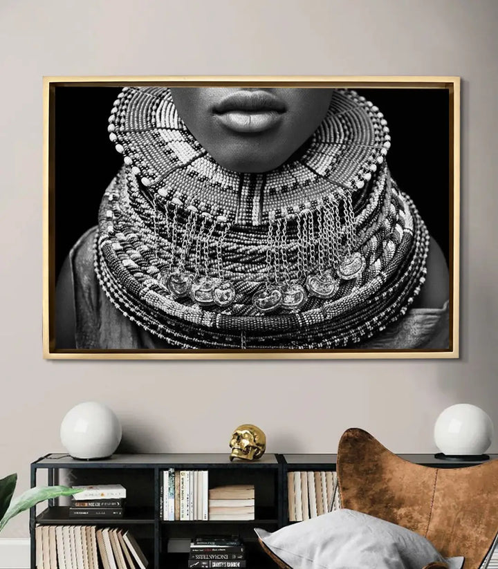 Tableau Beaded Grace mise en situation salon moderne Massinart