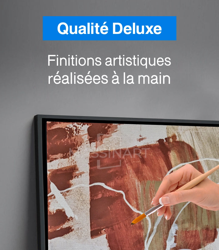 Tableau feuilles stylisées tons chauds triptyque décoration salon Massinart