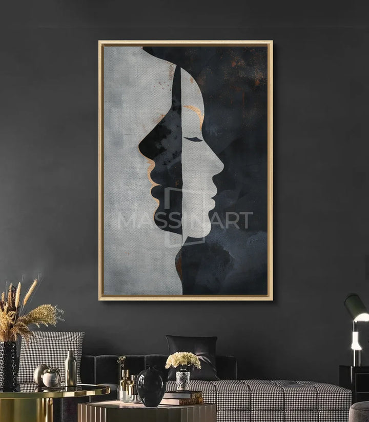 Tableau profils abstraits Massinart — détail composition minimaliste contrastes