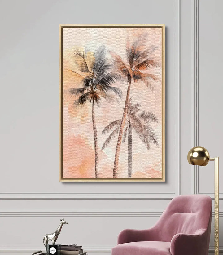 Décoration intérieur Tableau Tripalm couleurs rose beige Massinart