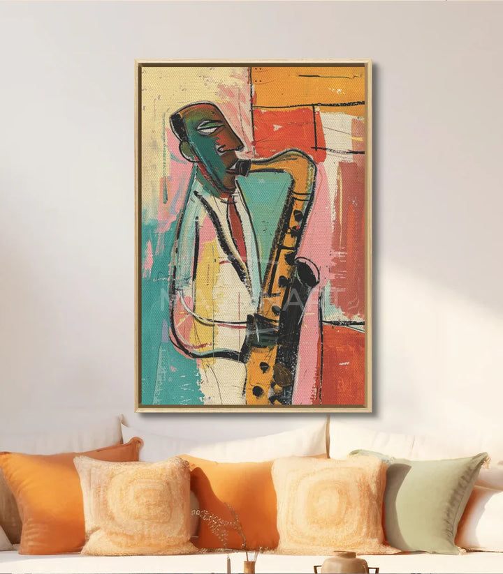 Tableau Jazz Vibes en mise en situation bureau Massinart — décoration intérieur contemporain