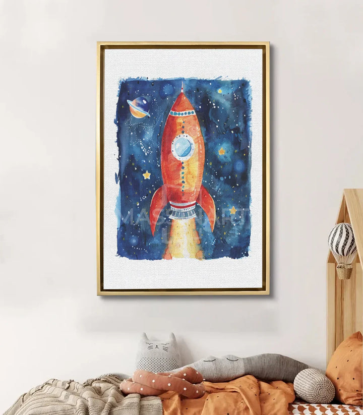 Tableau To space Massinart — mise en situation chambre enfant garçon