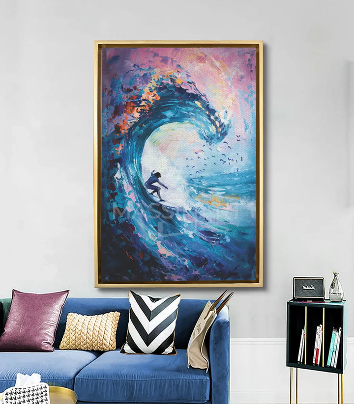 Tableau Liberate en mise en situation salon moderne bleu — Massinart