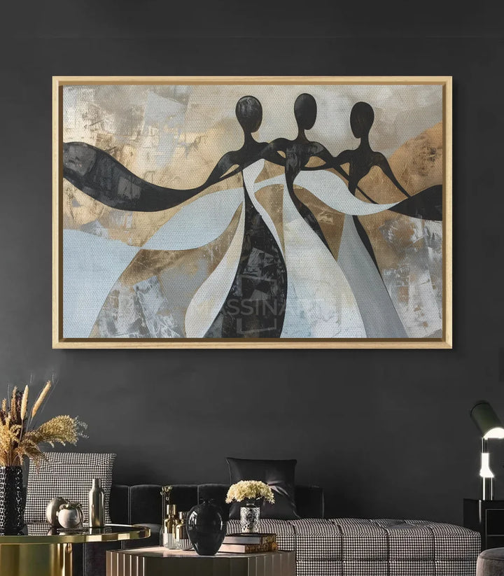 Décoration intérieur mur gris, tableau art contemporain figures en mouvement Massinart