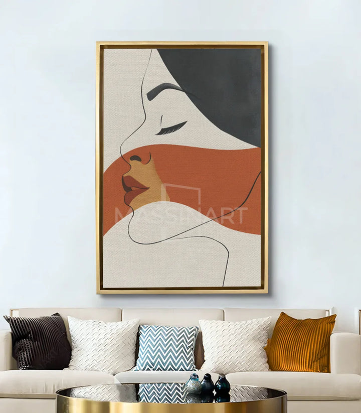 Mise en situation salon moderne tableau portrait abstrait Feel me Massinart