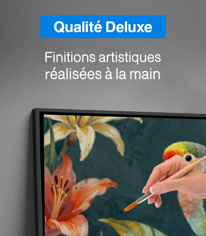 Tableau Parrot Bloom mise en situation salon moderne décoration murale Massinart