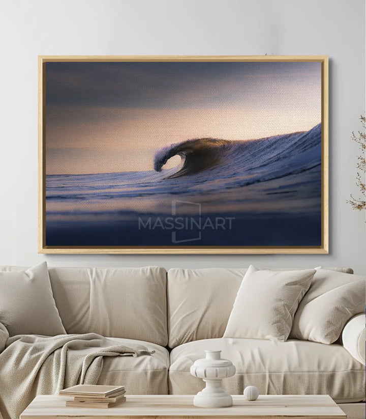 Tableau Tranquil Wave en mise en situation salon moderne Massinart