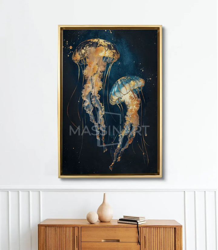 Tableau Floating Gold Massinart — mise en situation salon moderne décoration