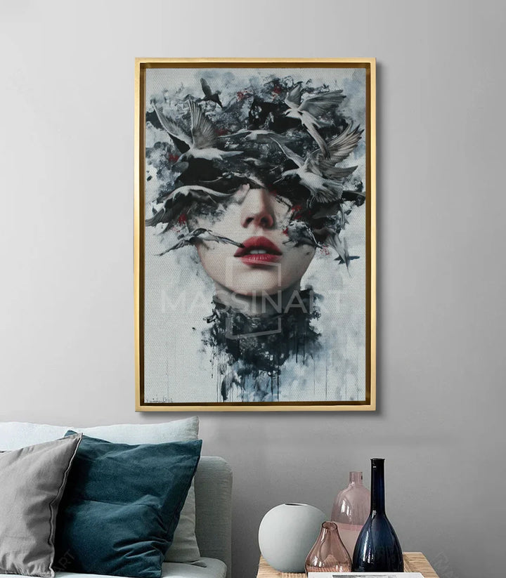 Mise en situation salon moderne tableau portrait double exposition Massinart